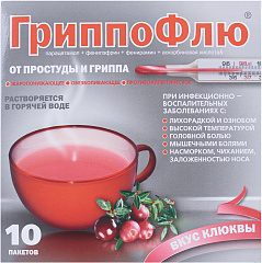  ГриппоФлю от простуды и гриппа (клюква) пор д/приг р-ра 13г N10 
